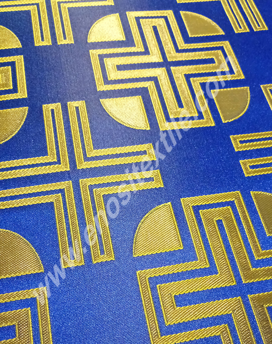 KL-008 Blue-Light Gold Brocade Fabrics